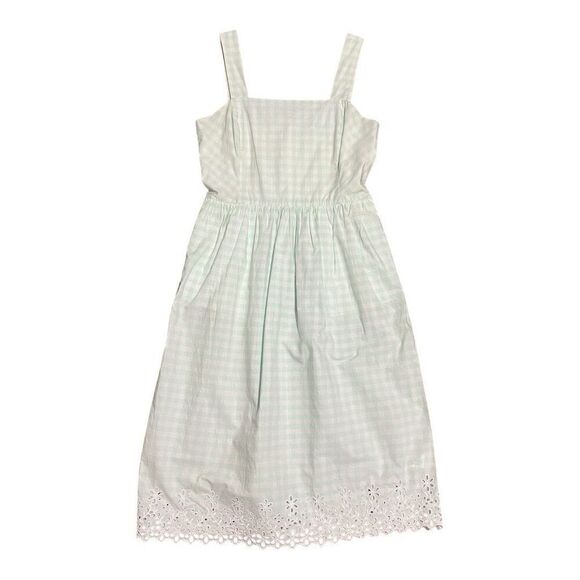 Draper James Size 2 Embroidered Eyelet Hem Gingham Dress Preppy Classic Sundress - Picture 2 of 4